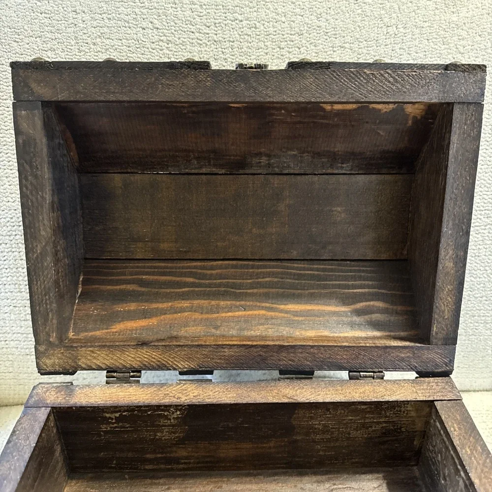 Vintage Wooden Treasure Chest Pirate Trinket Keepsake Storage Box 12